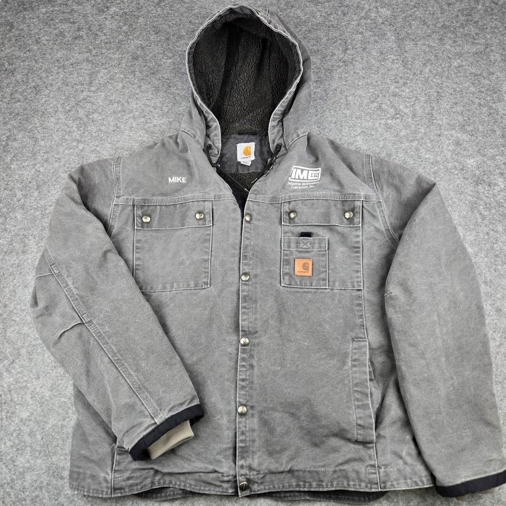 VTG Carhartt Coat Jacket Mens Large Gray Sherpa Lined J284 GVL Faded *Chest Hits
